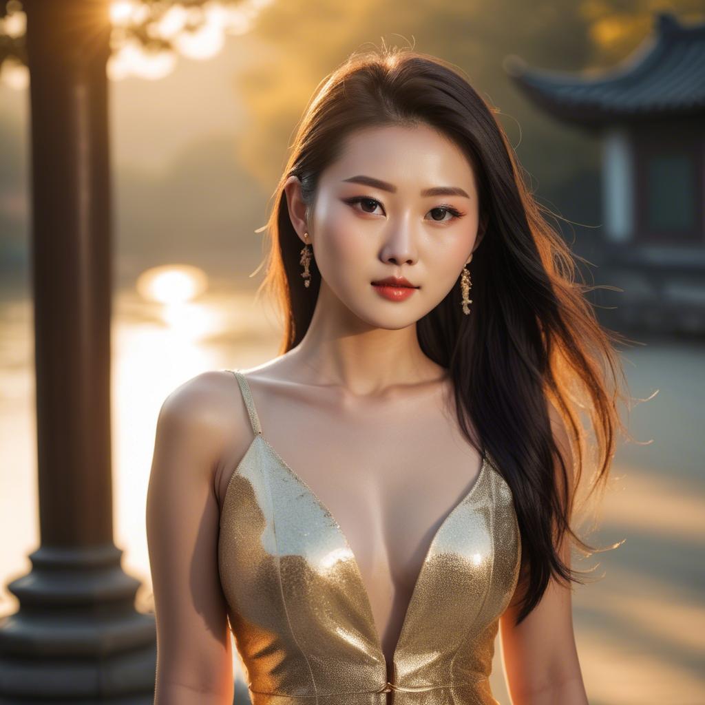 A stunning image of chinese model in golden hour.