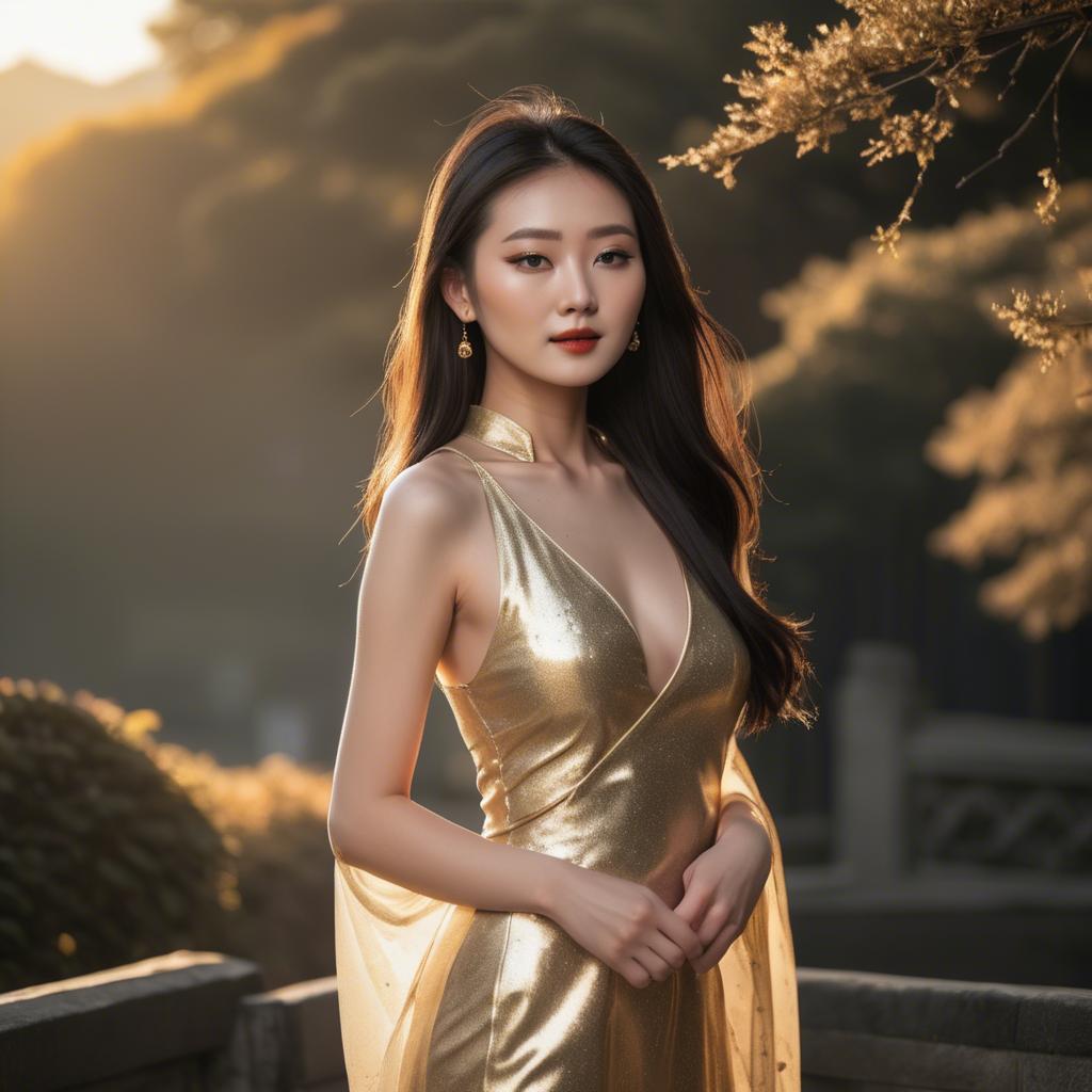 A stunning image of chinese model in golden hour.