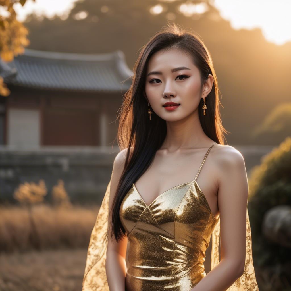 A stunning image of chinese model in golden hour.