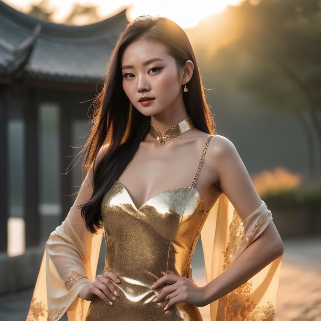 A stunning image of chinese model in golden hour.