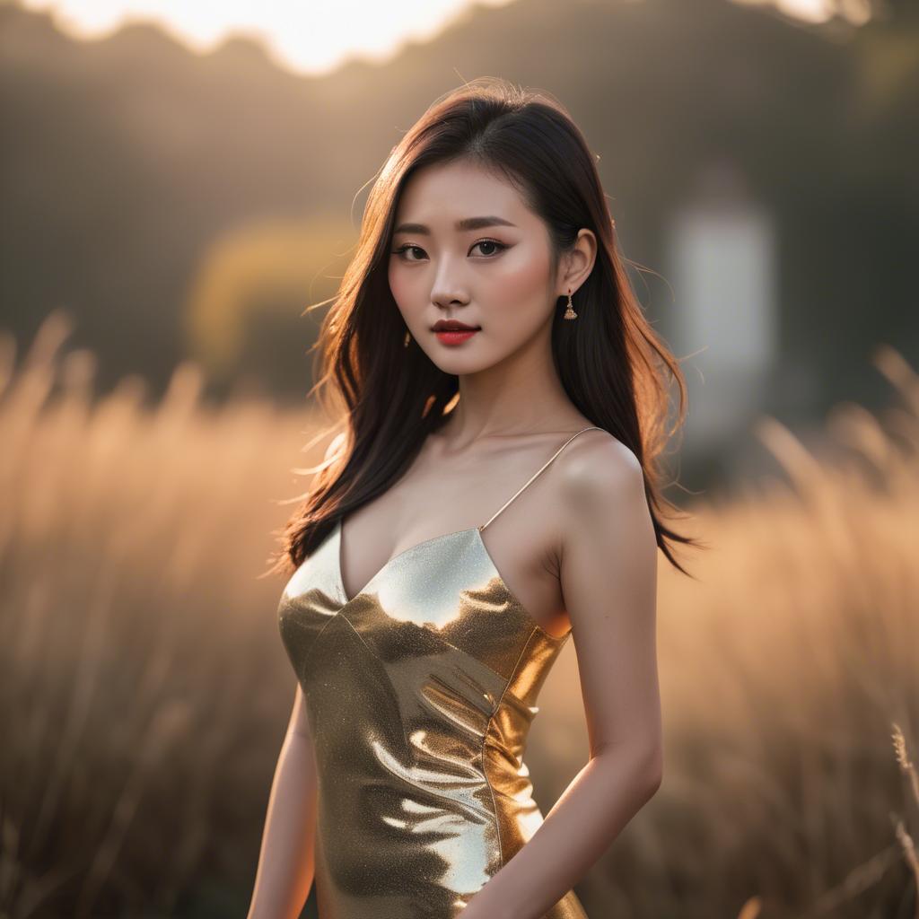 A stunning image of chinese model in golden hour.