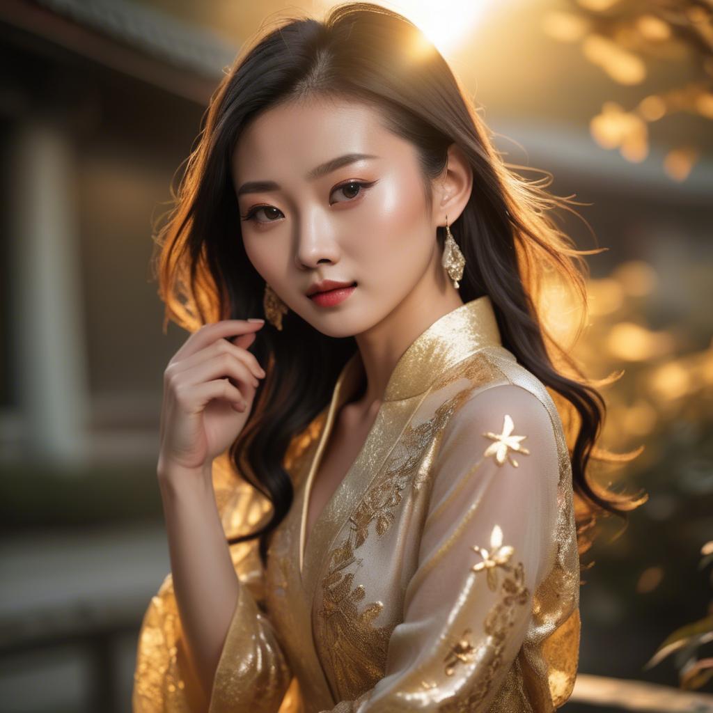 A stunning image of chinese model in golden hour.
