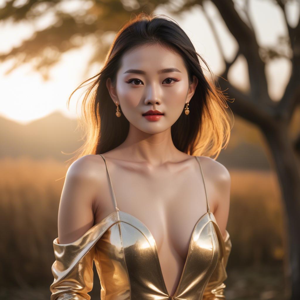 A stunning image of chinese model in golden hour.