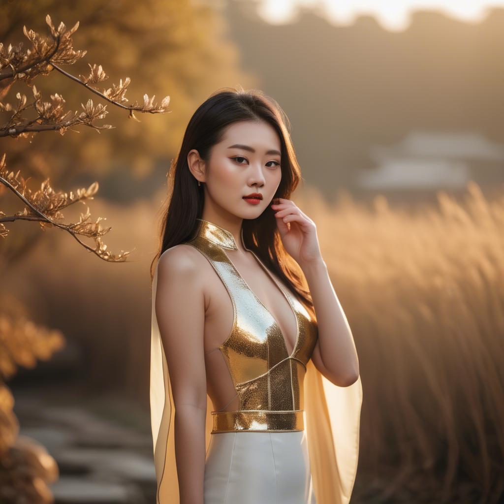 A stunning image of chinese model in golden hour.