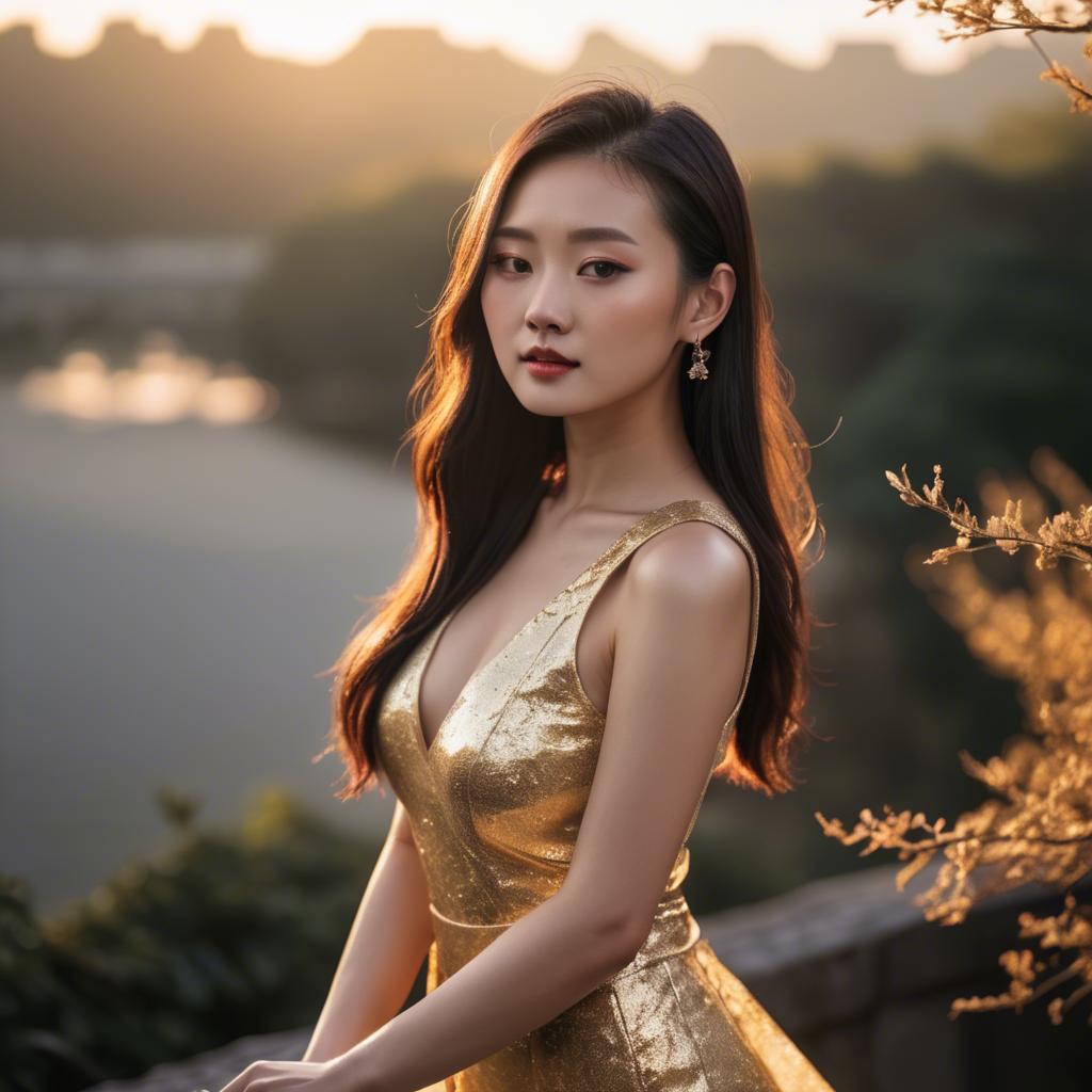 A stunning image of chinese model in golden hour.