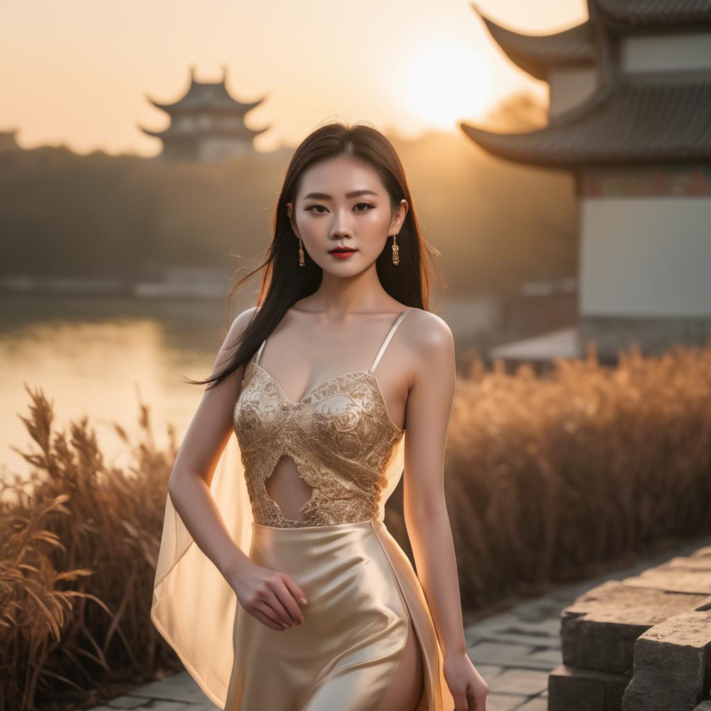 A stunning image of chinese model in golden hour.