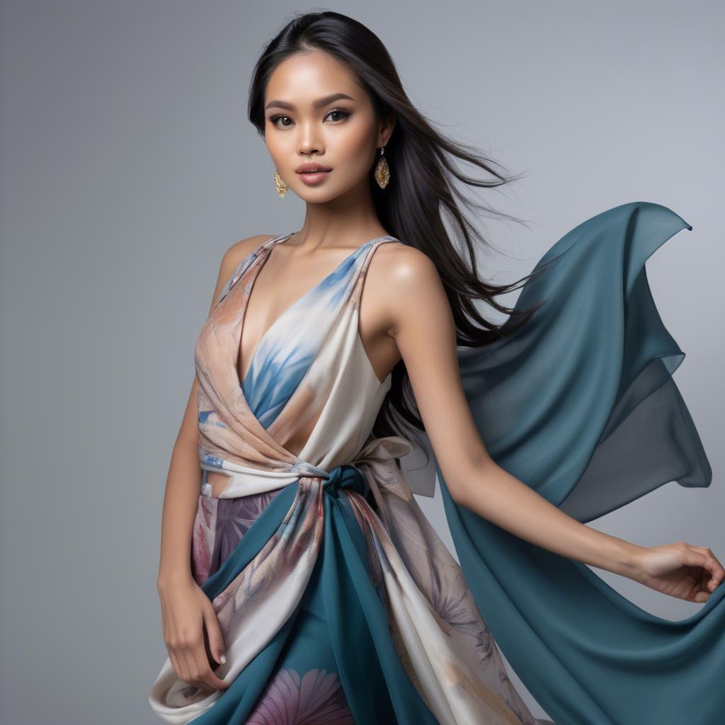 A stunning image of filipina model in flowing fabrics.