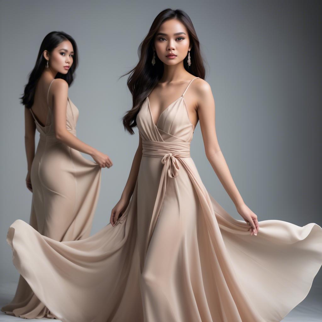 A stunning image of filipina model in soft flowing gowns.