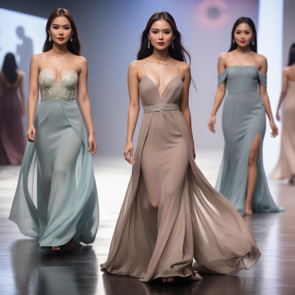 A stunning image of filipina model in soft flowing gowns.