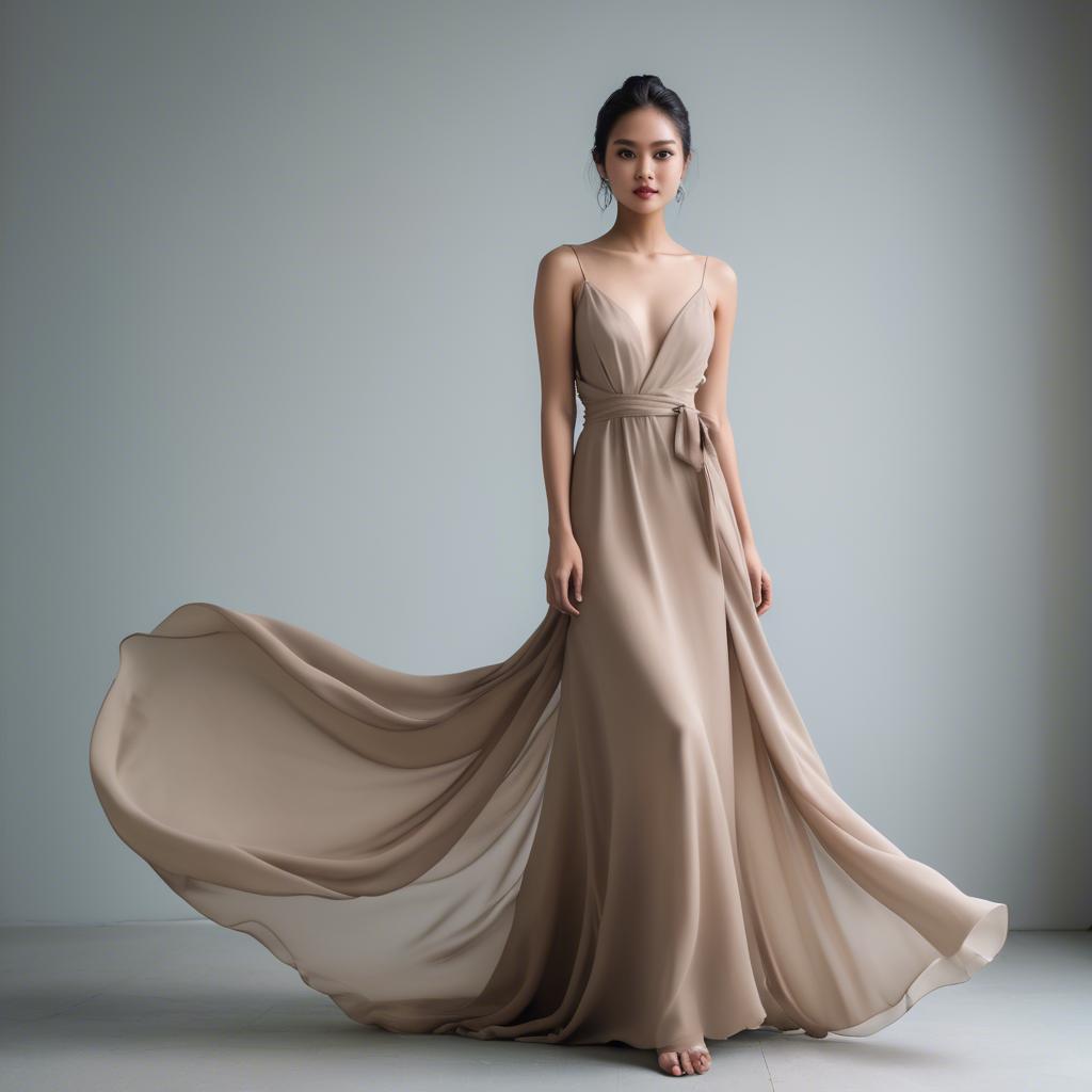 A stunning image of filipina model in soft flowing gowns.