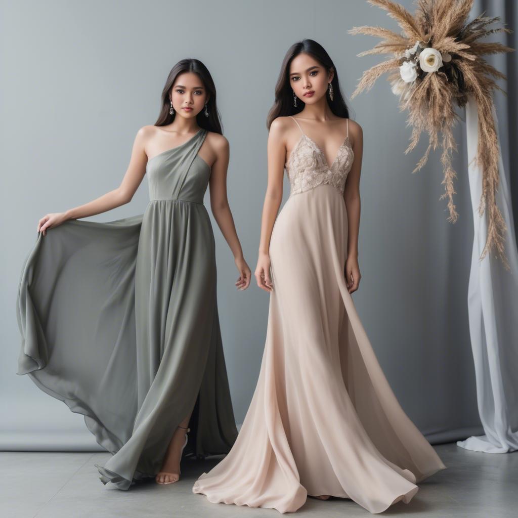 A stunning image of filipina model in soft flowing gowns.