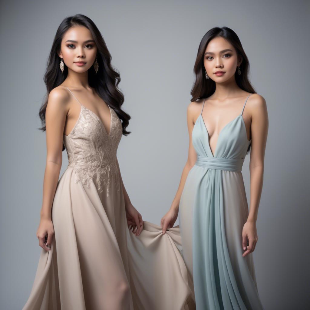 A stunning image of filipina model in soft flowing gowns.