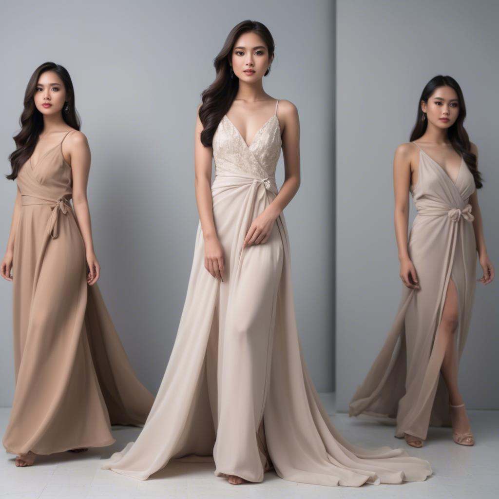 A stunning image of filipina model in soft flowing gowns.