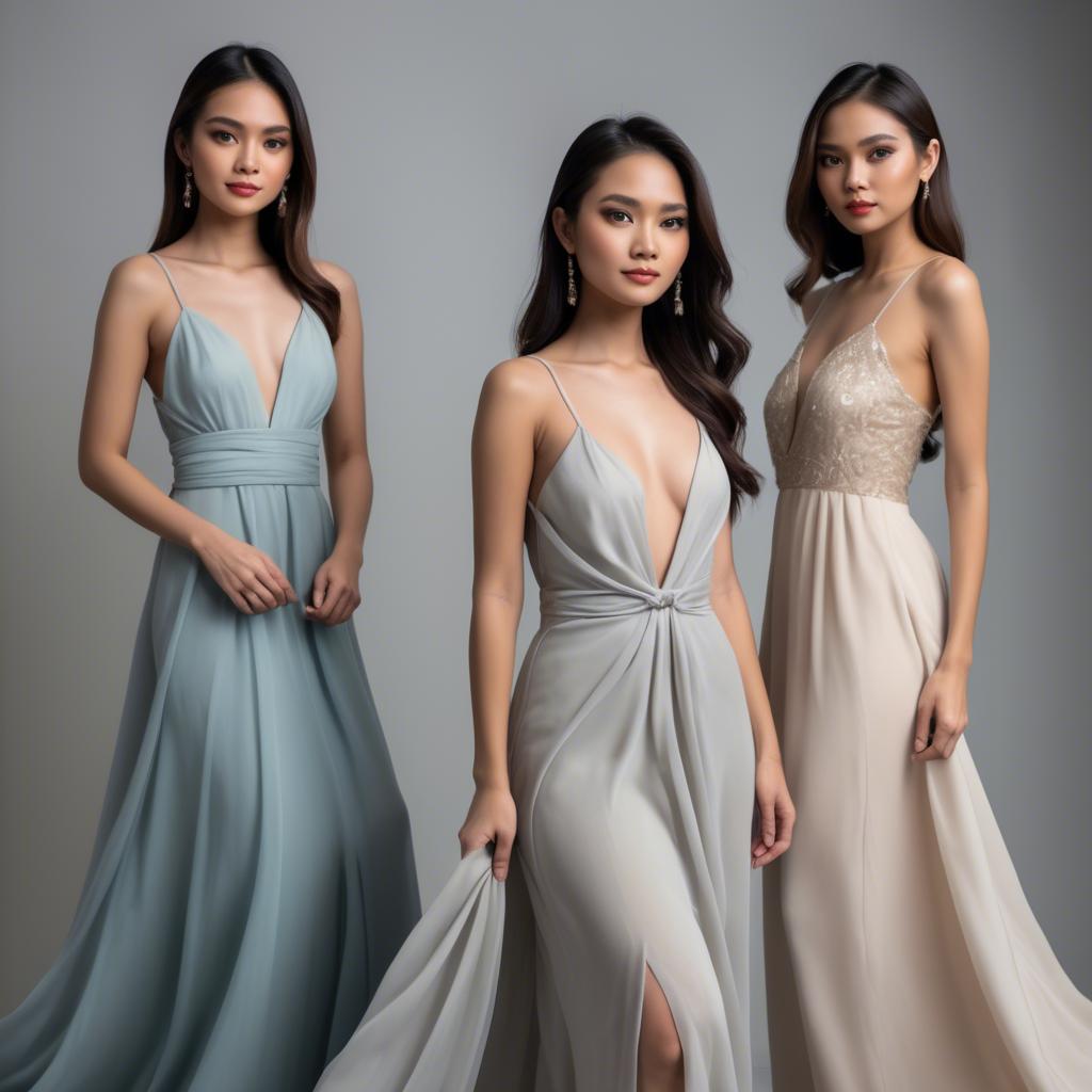 A stunning image of filipina model in soft flowing gowns.