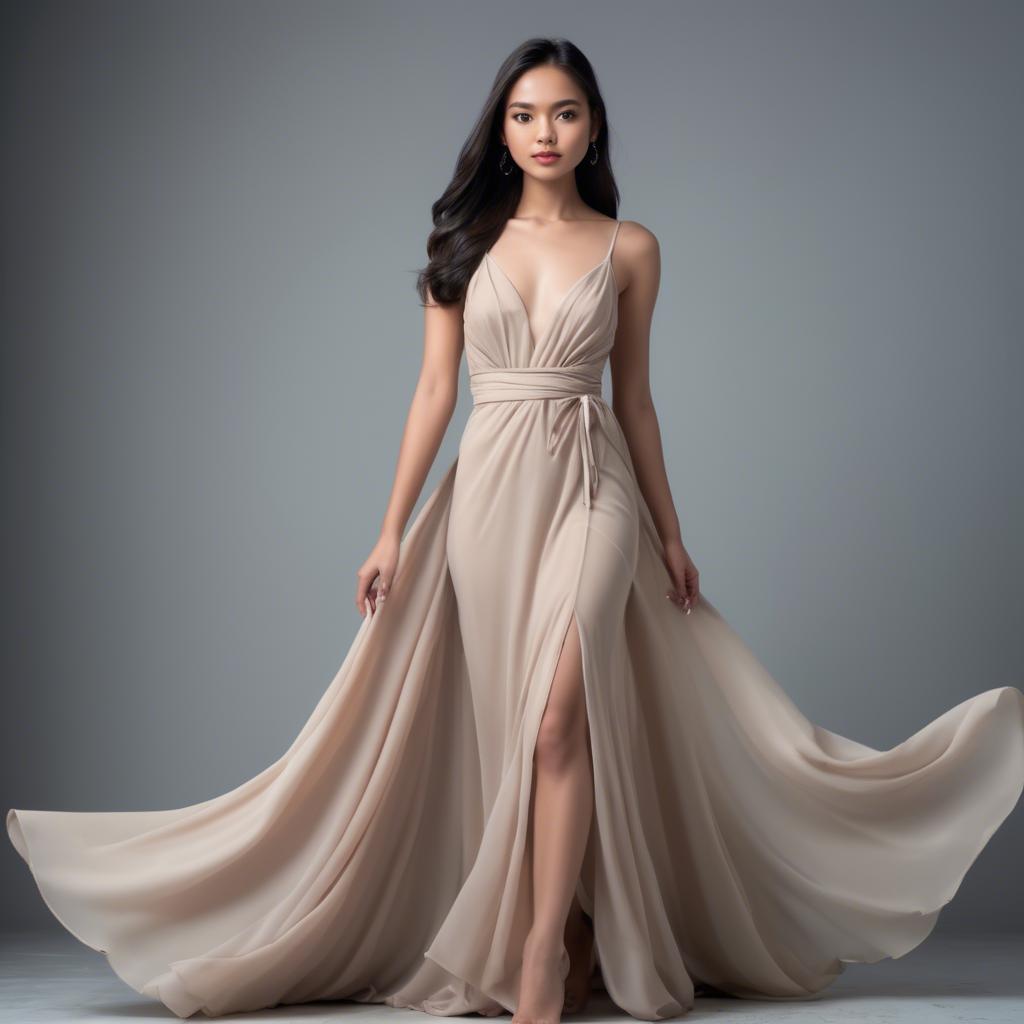A stunning image of filipina model in soft flowing gowns.