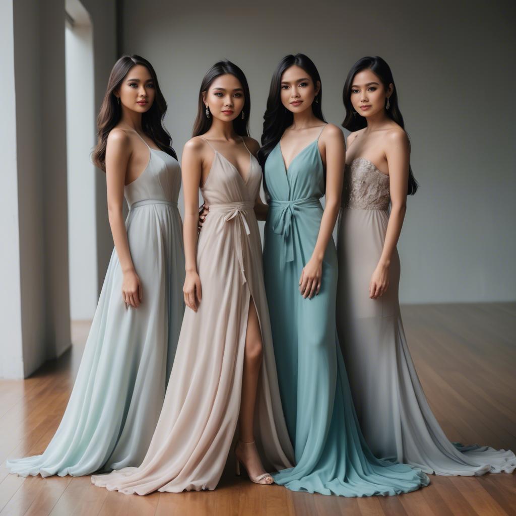 A stunning image of filipina model in soft flowing gowns.