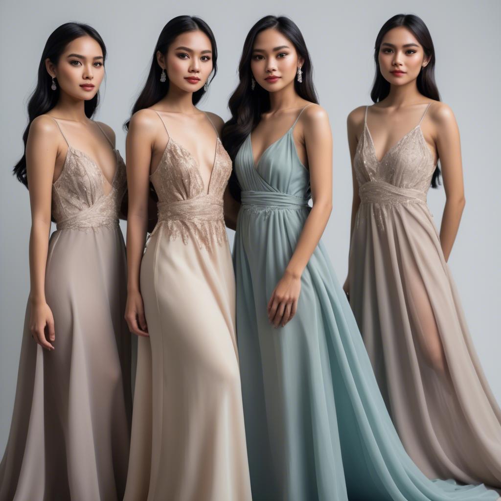 A stunning image of filipina model in soft flowing gowns.