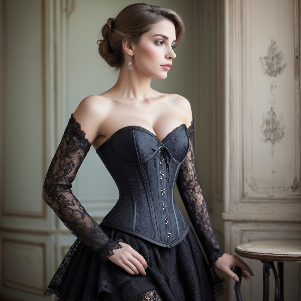 A stunning image of french elegance in a lace corset.