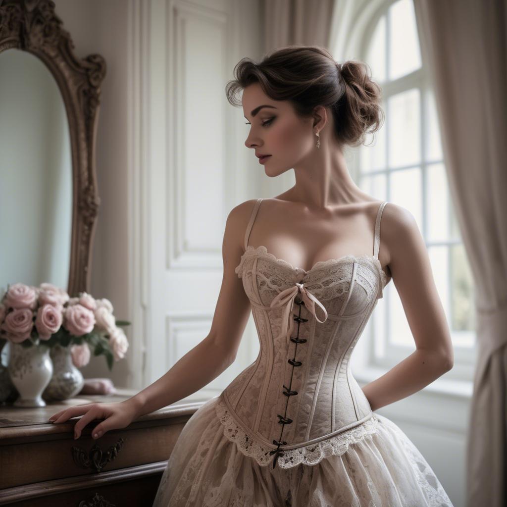 A stunning image of french elegance in a lace corset.