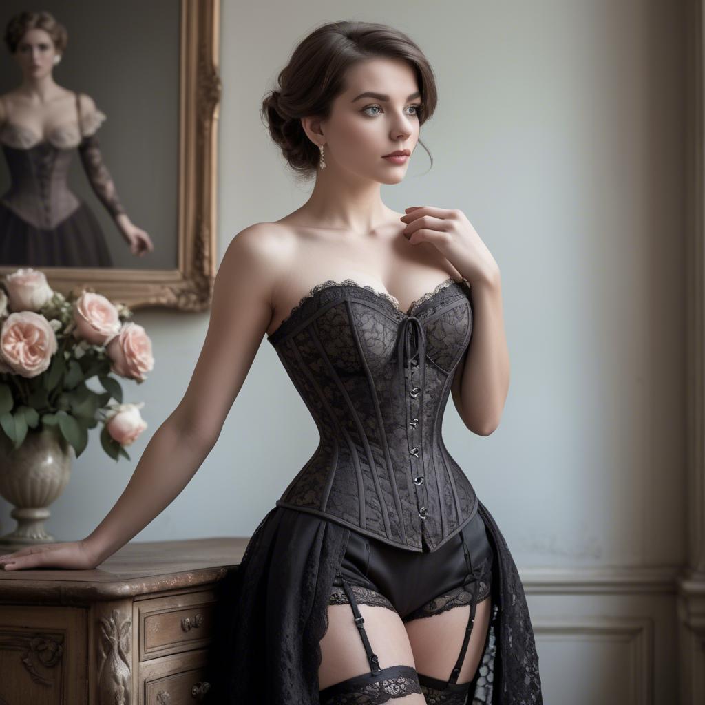 A stunning image of french elegance in a lace corset.