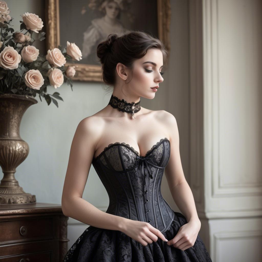 A stunning image of french elegance in a lace corset.