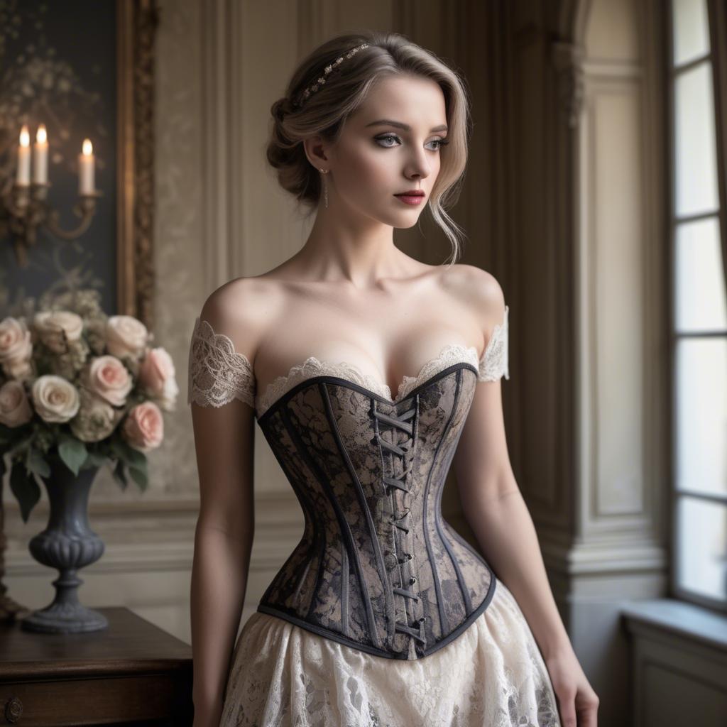 A stunning image of french elegance in a lace corset.