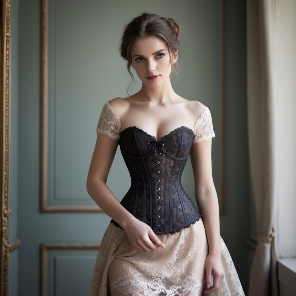 A stunning image of french elegance in a lace corset.