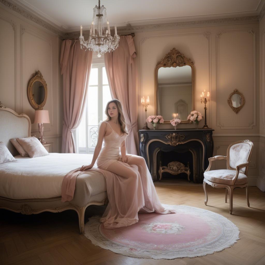 A stunning image of french elegance in warm boudoir settings.