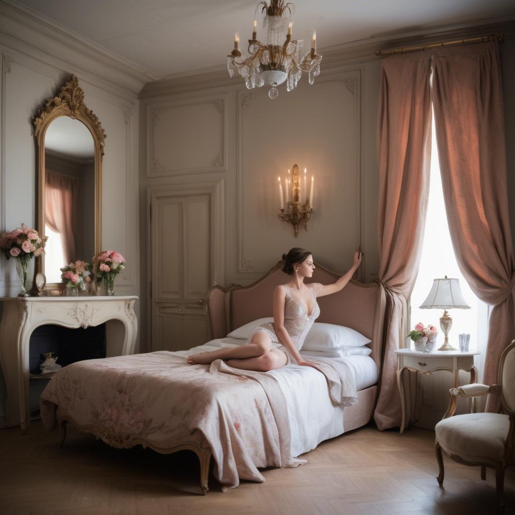 A stunning image of french elegance in warm boudoir settings.