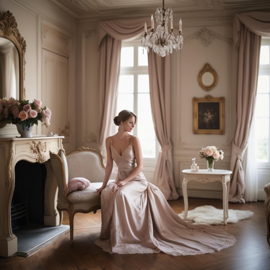 A stunning image of french elegance in warm boudoir settings.