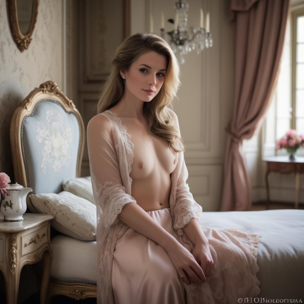A stunning image of french elegance in warm boudoir settings.