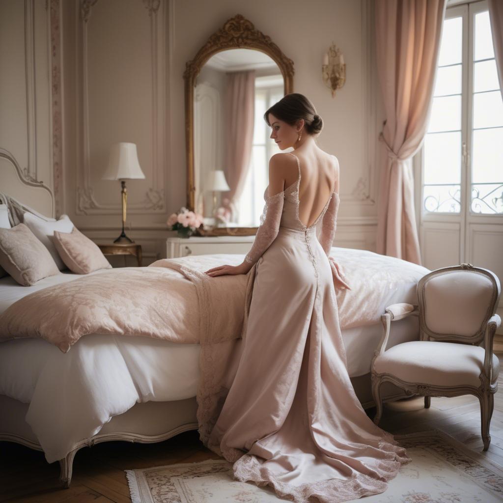 A stunning image of french elegance in warm boudoir settings.