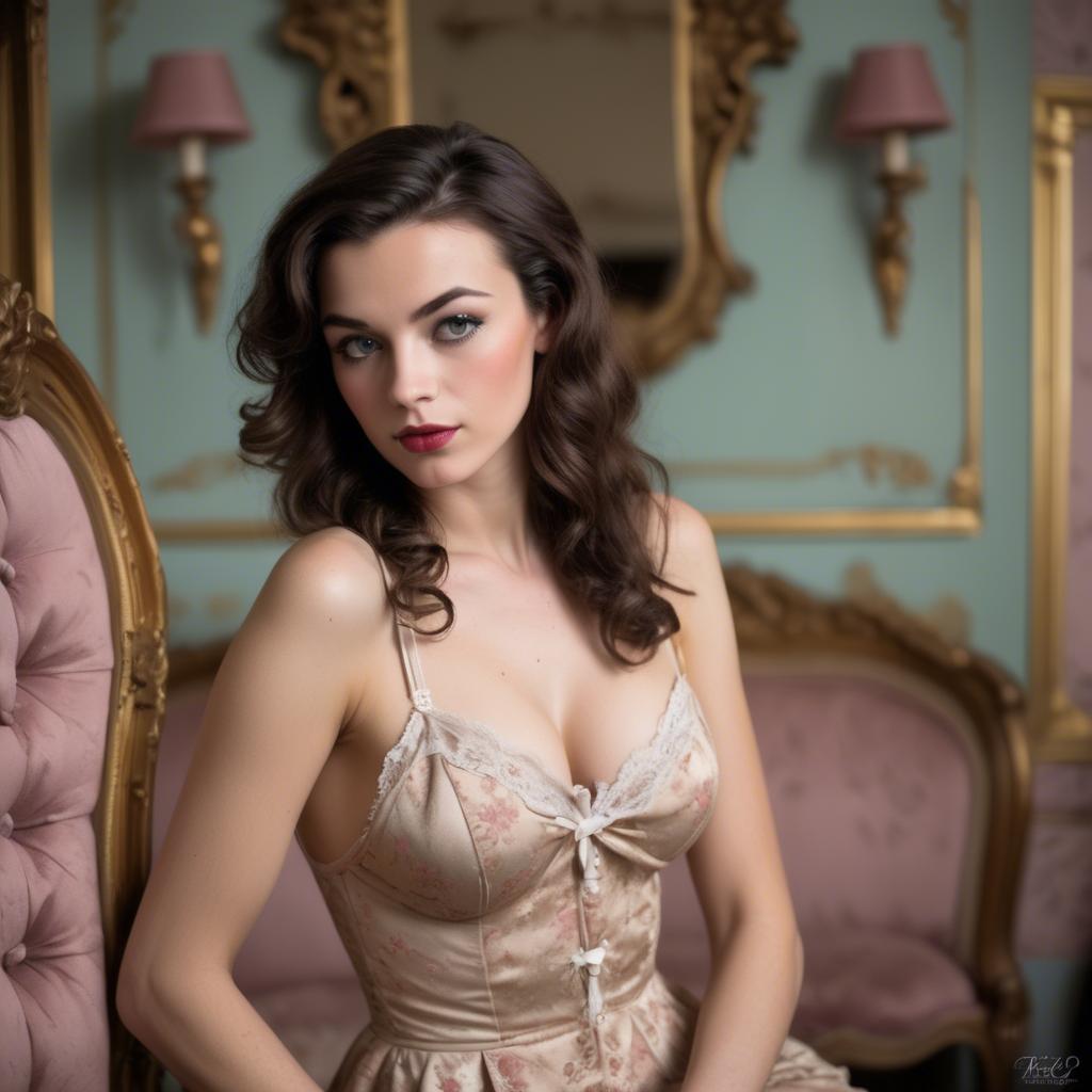 A stunning image of french model in vintage boudoir settings.