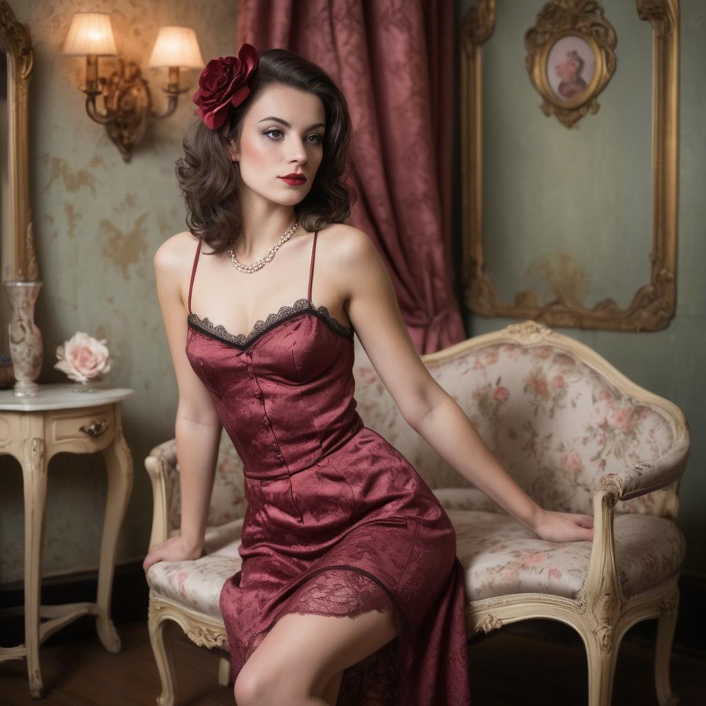 A stunning image of french model in vintage boudoir settings.