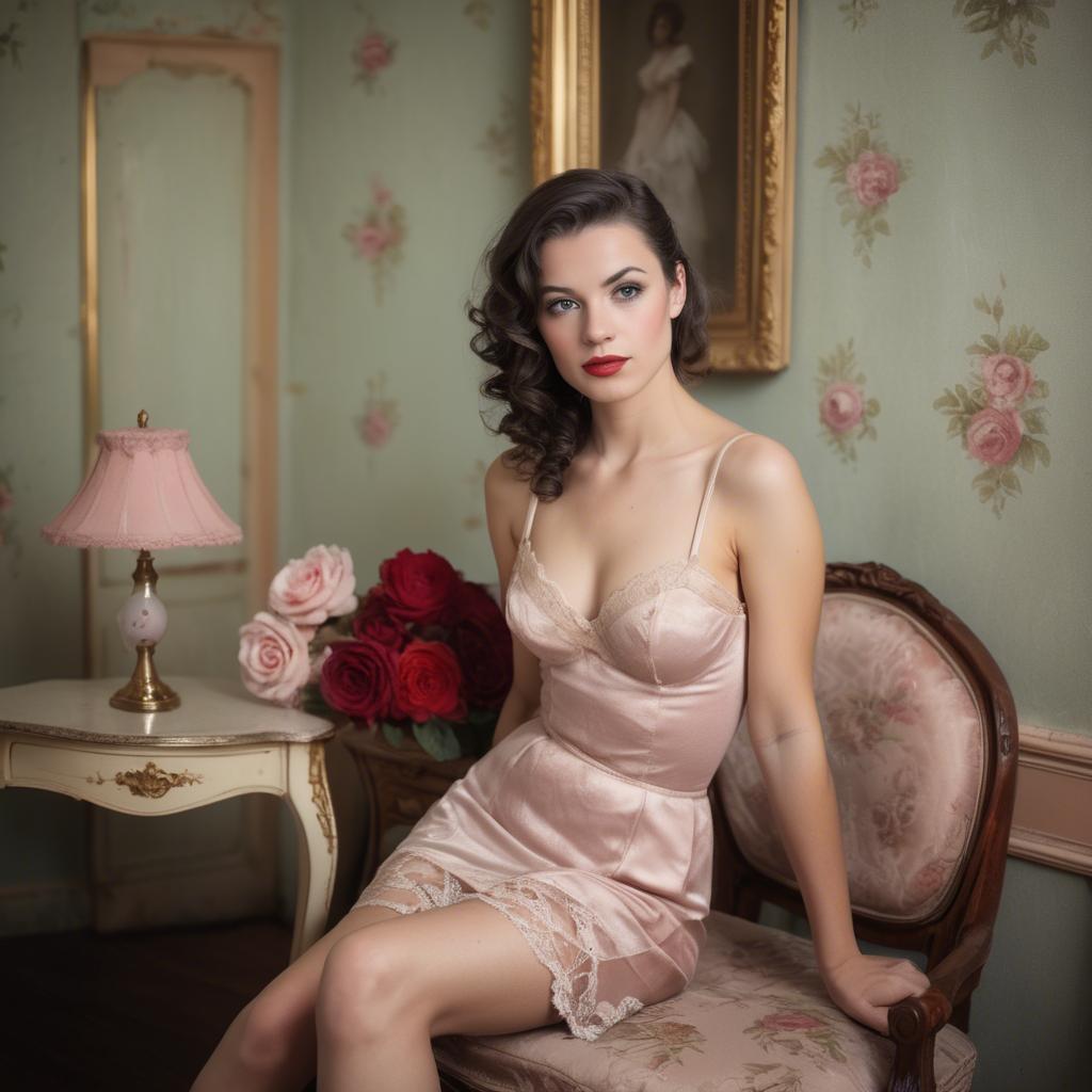 A stunning image of french model in vintage boudoir settings.