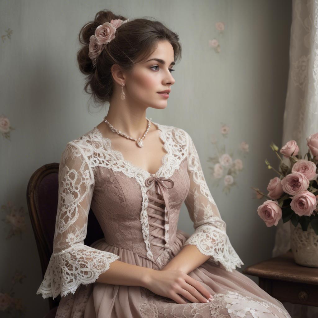 A stunning image of french woman in romantic lace settings.