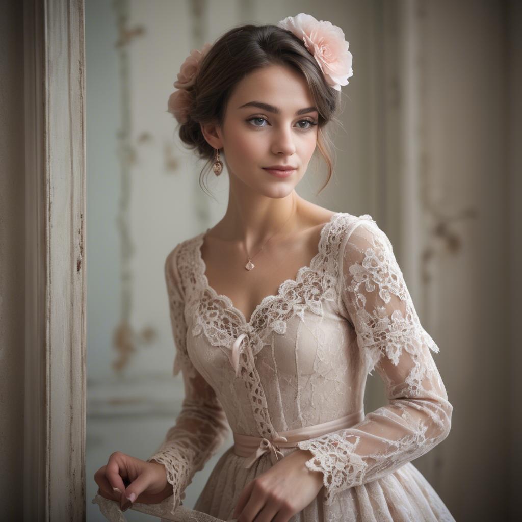 A stunning image of french woman in romantic lace settings.