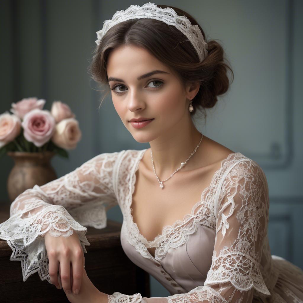 A stunning image of french woman in romantic lace settings.
