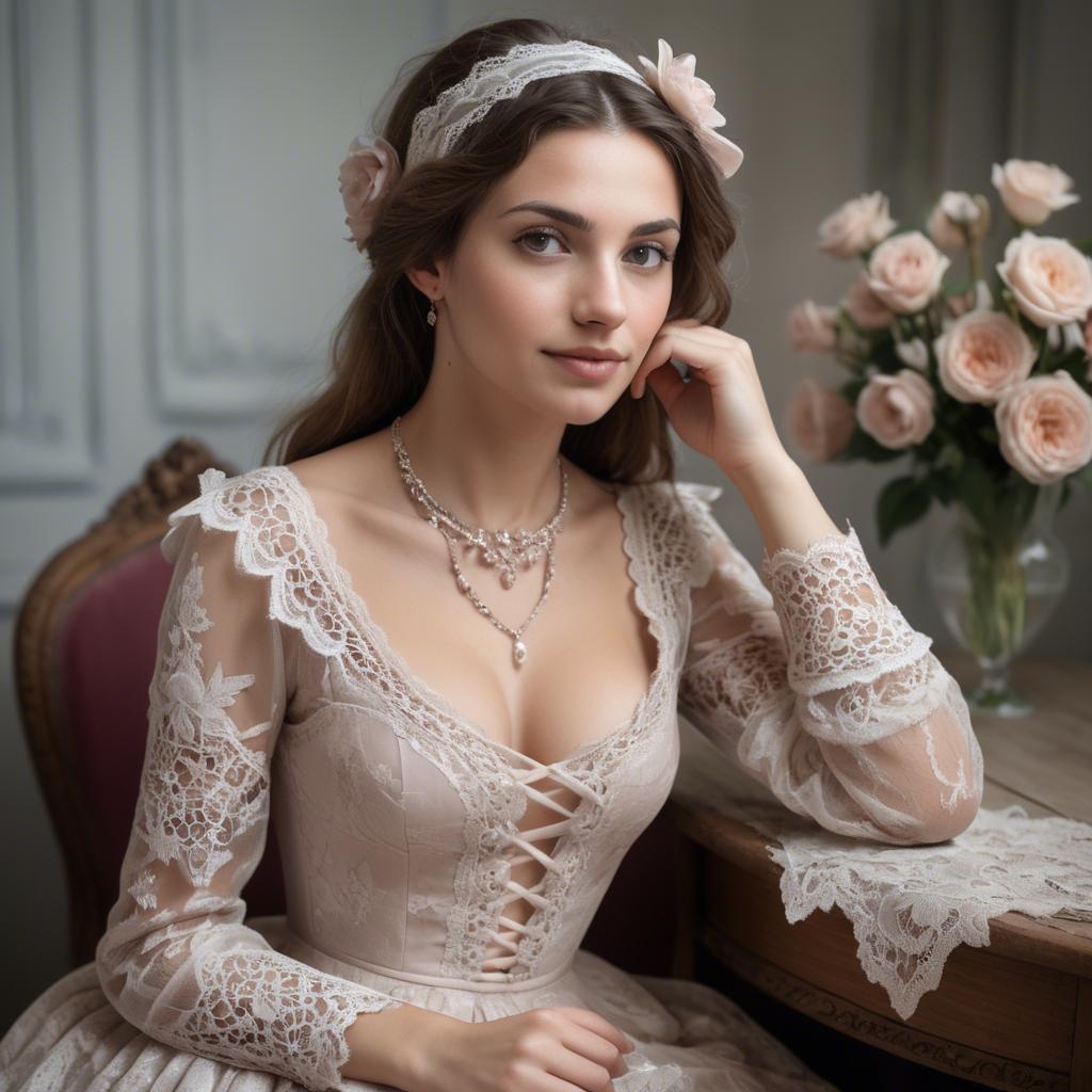 A stunning image of french woman in romantic lace settings.