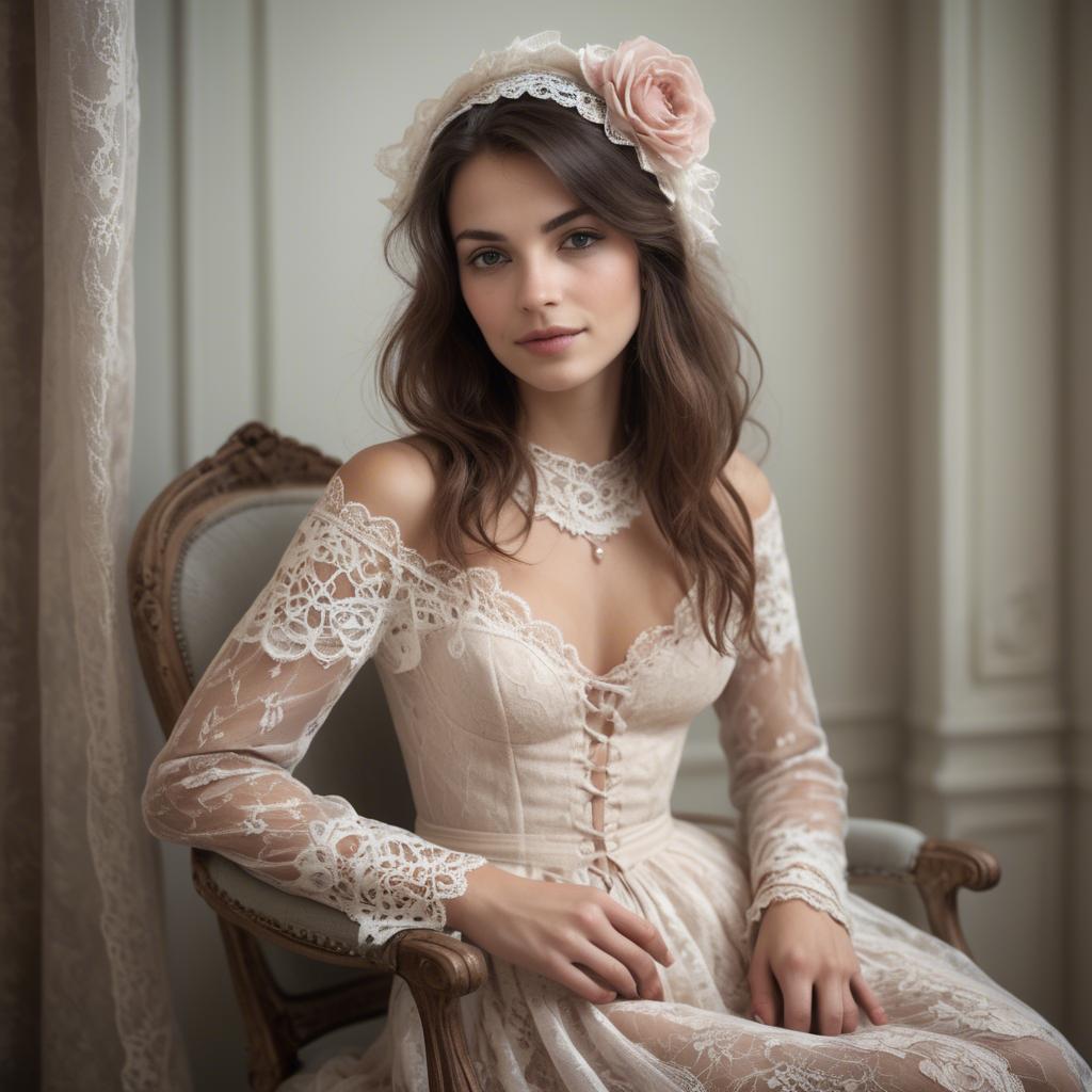 A stunning image of french woman in romantic lace settings.