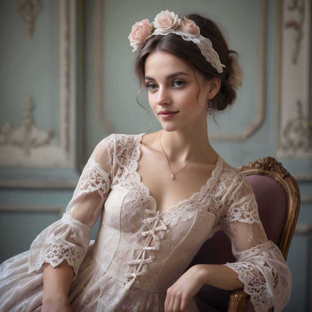 A stunning image of french woman in romantic lace settings.