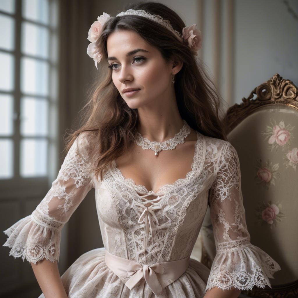 A stunning image of french woman in romantic lace settings.