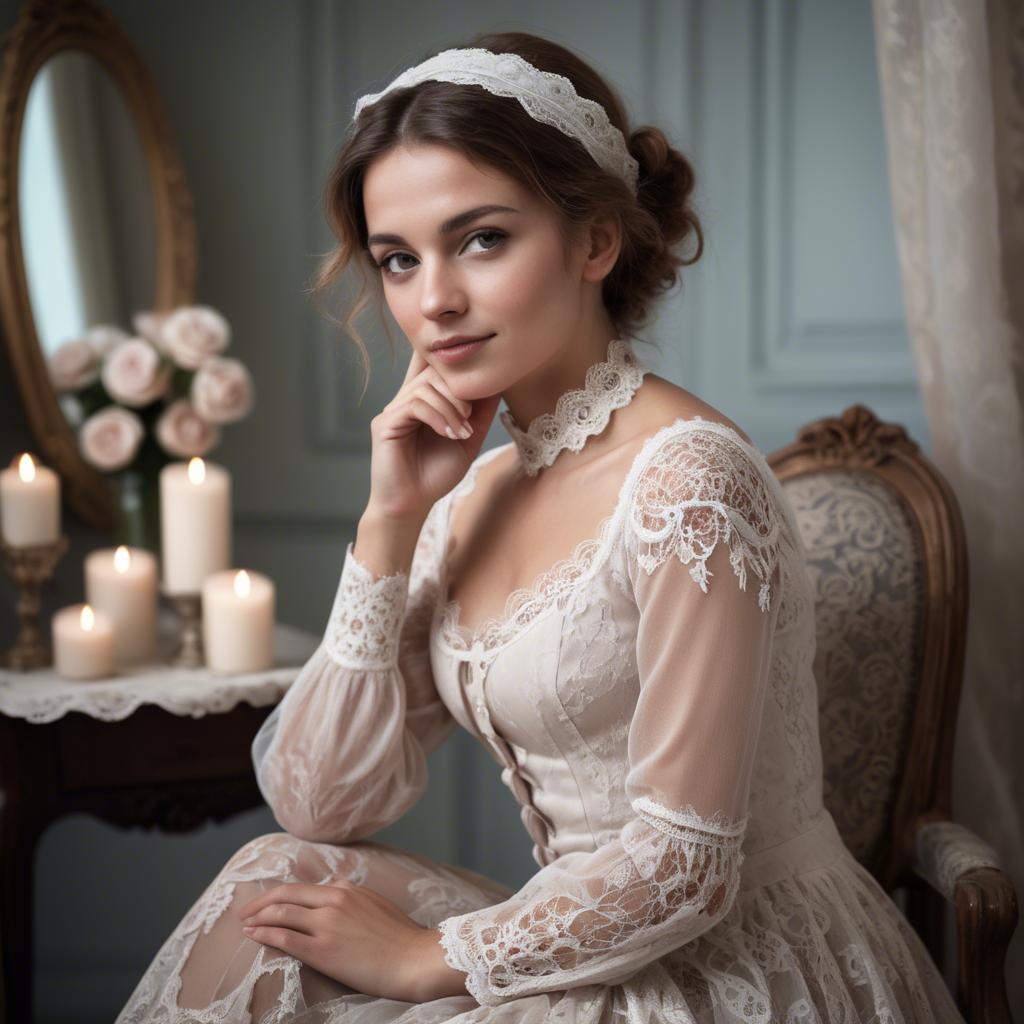 A stunning image of french woman in romantic lace settings.