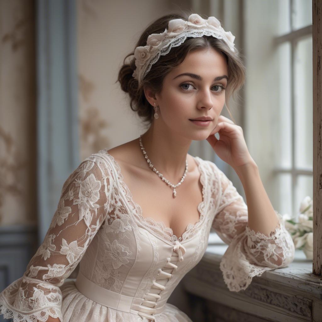 A stunning image of french woman in romantic lace settings.