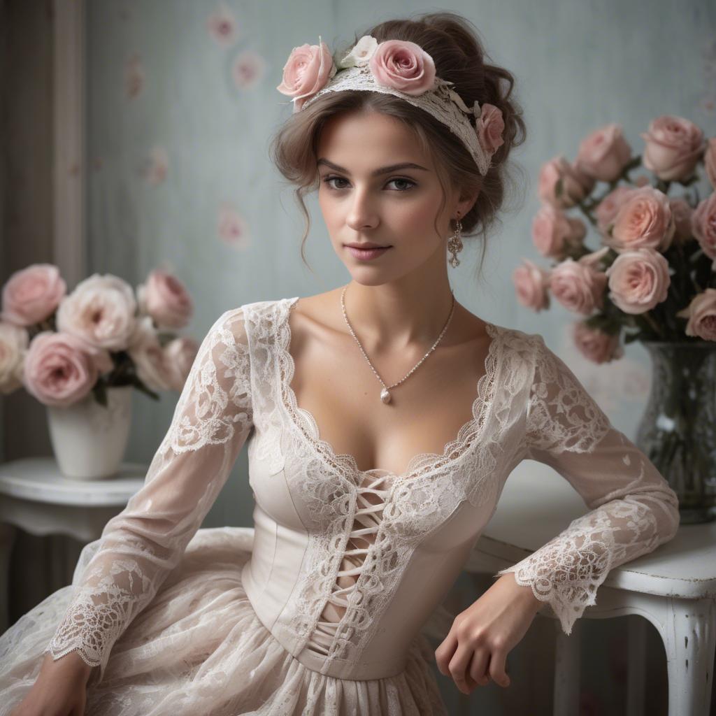 A stunning image of french woman in romantic lace settings.