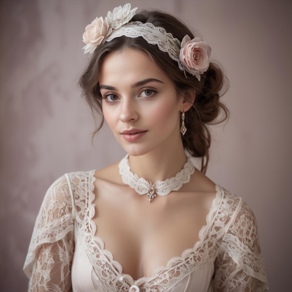 A stunning image of french woman in romantic lace settings.