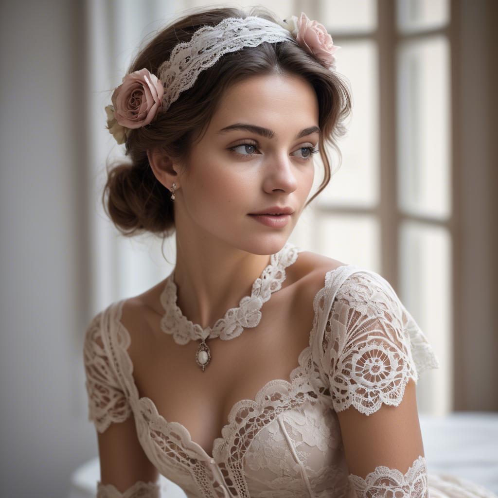 A stunning image of french woman in romantic lace settings.