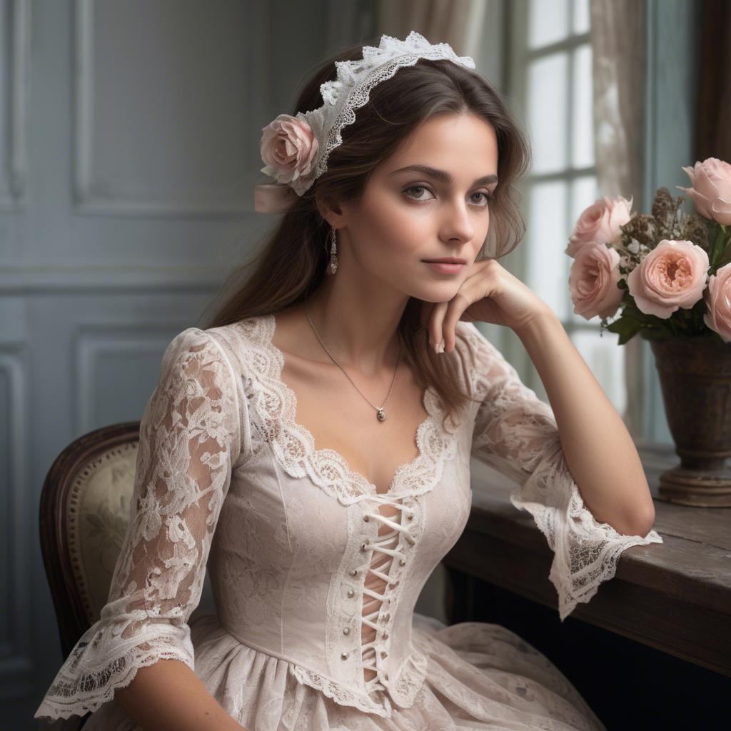 A stunning image of french woman in romantic lace settings.