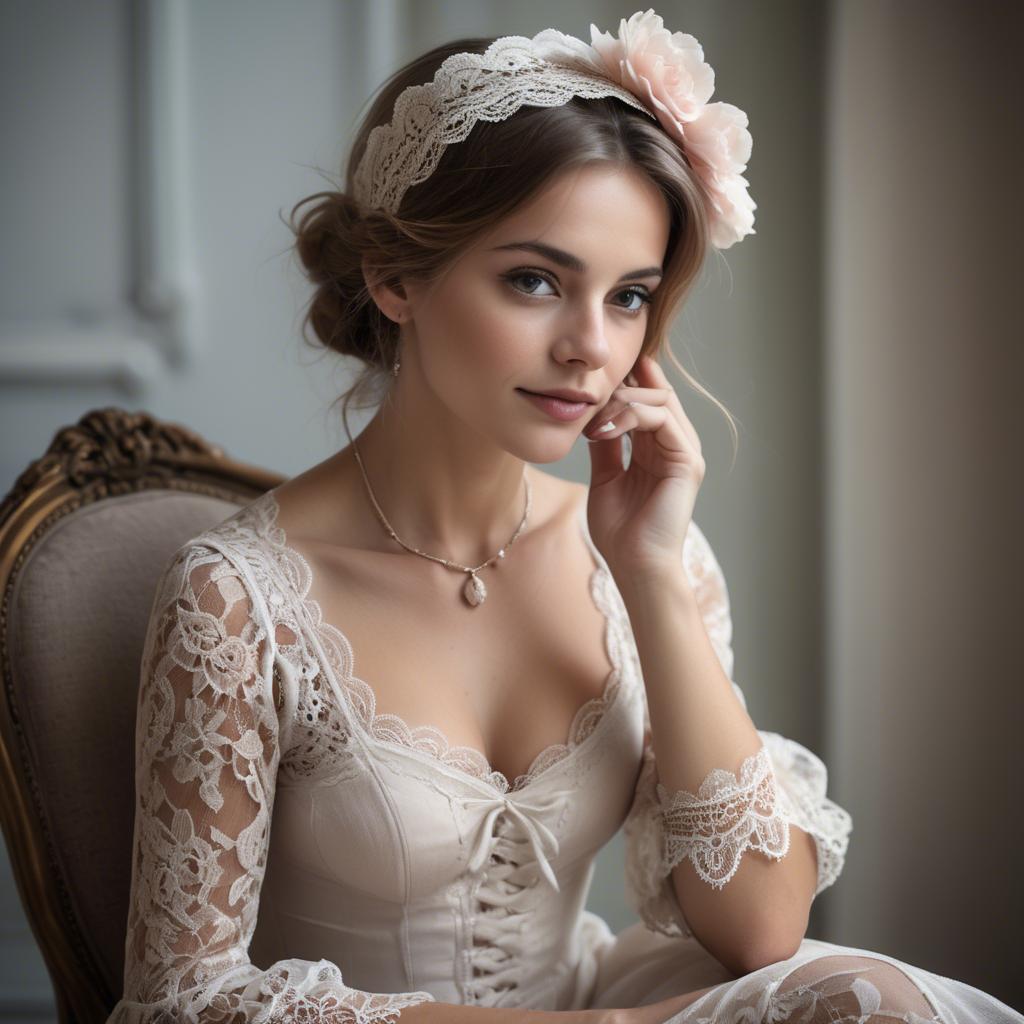 A stunning image of french woman in romantic lace settings.