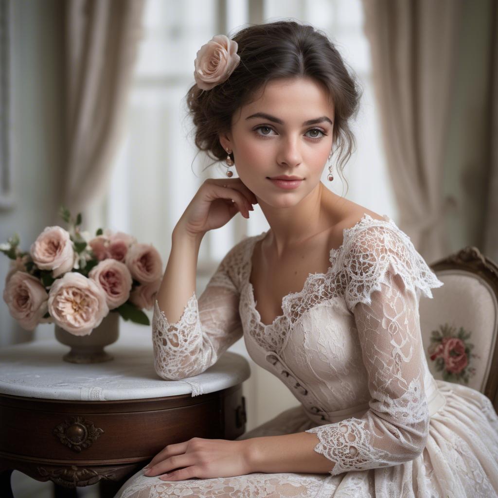 A stunning image of french woman in romantic lace settings.